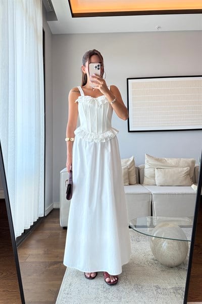 FIRFIRLI ASKILI BÜSTİYER BLUZ-BEYAZ