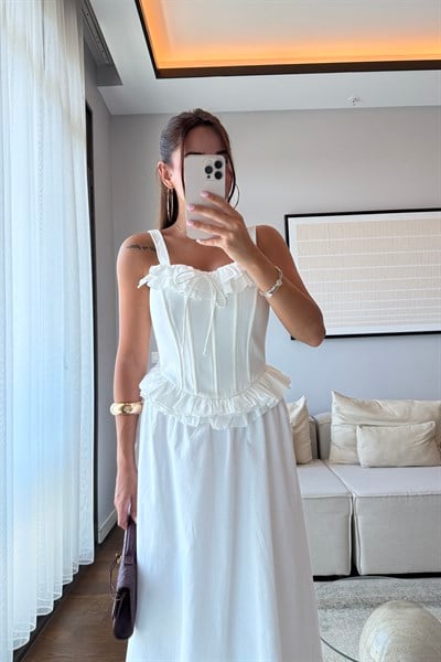 FIRFIRLI ASKILI BÜSTİYER BLUZ-BEYAZ