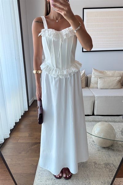 FIRFIRLI ASKILI BÜSTİYER BLUZ-BEYAZ