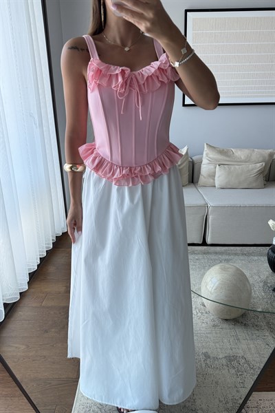 FIRFIRLI ASKILI BÜSTİYER BLUZ-PEMBE