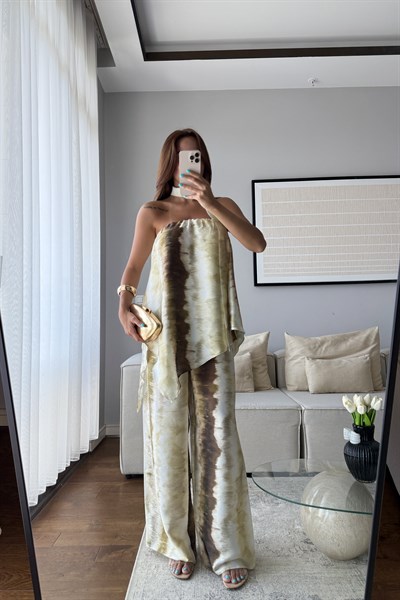 FULARLI STRAPLEZ SATEN TAKIM-YEŞİL