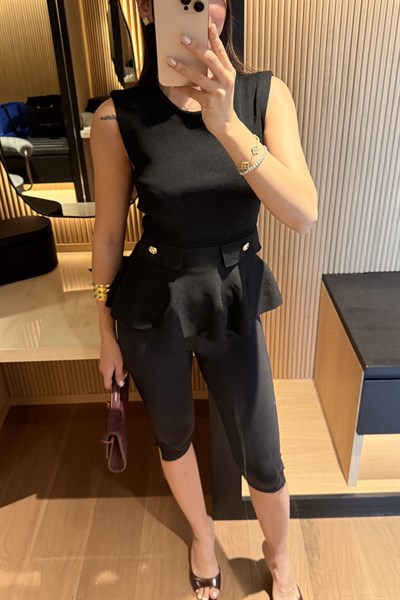 GOLD DETAYLI BEL OTURTMALI  BLUZ -SİYAH