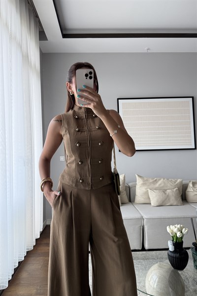 GOLD DÜĞMELİ YELEK PANTOLON TAKIM