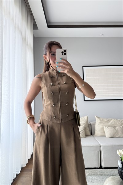 GOLD DÜĞMELİ YELEK PANTOLON TAKIM