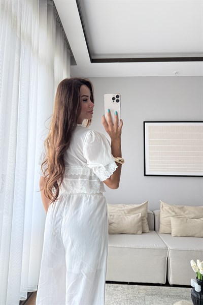GÜPÜR DETAYLI CROPLU VUAL TAKIM-BEYAZ