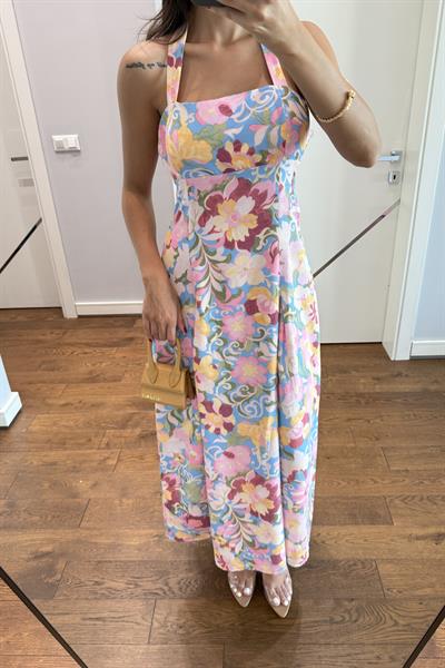 HALTER YAKA ÇİÇEK DESENLİ ELBİSE
