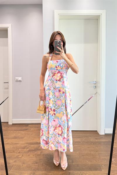 HALTER YAKA ÇİÇEK DESENLİ ELBİSE