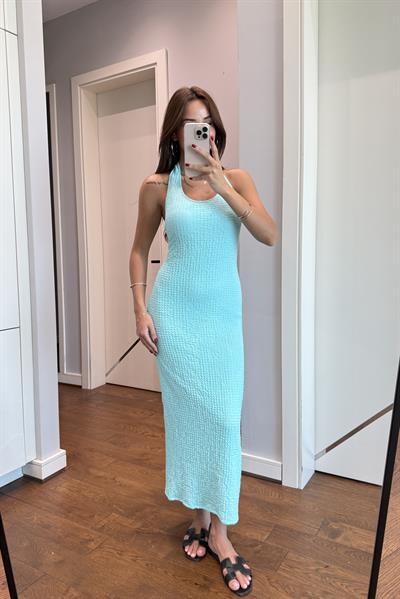HALTER YAKA TURKUAZ  ELBİSE