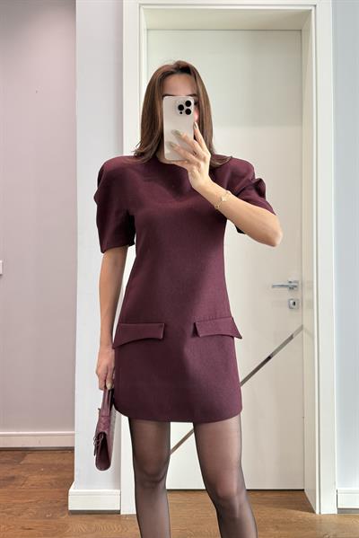 KARPUZ KOL CEPLİ ELBİSE-BORDO