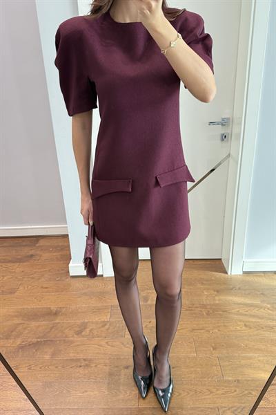 KARPUZ KOL CEPLİ ELBİSE-BORDO