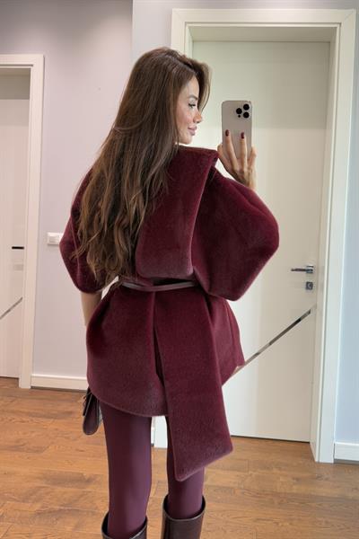 KAŞE PREMİUM KEMERLİ PANÇO-BORDO