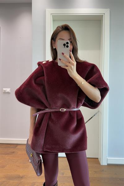 KAŞE PREMİUM KEMERLİ PANÇO-BORDO