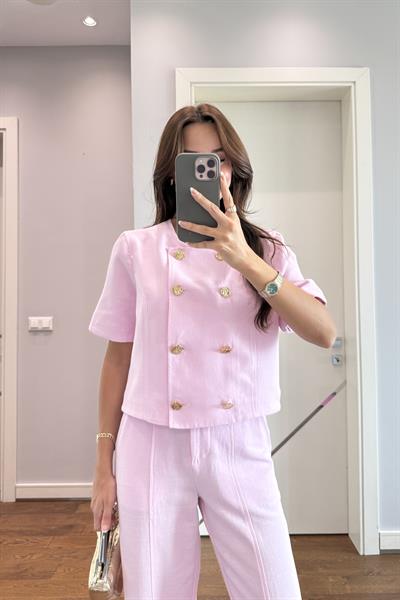 KETEN CEKET PANTOLON TAKIM-PEMBE