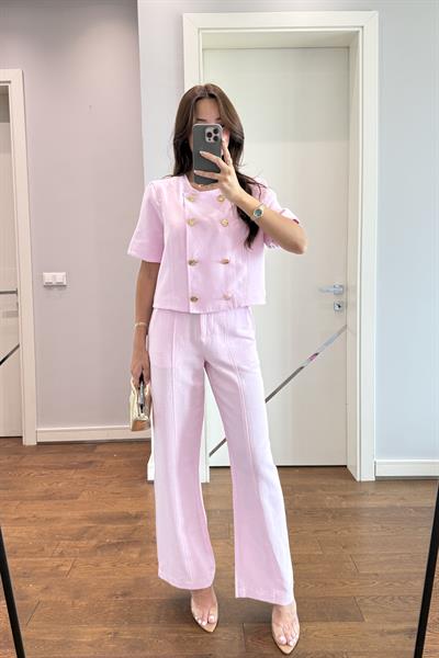 KETEN CEKET PANTOLON TAKIM-PEMBE
