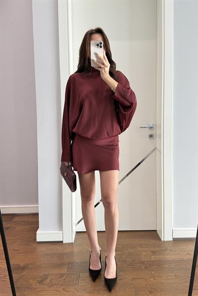 MARKA MODEL SATEN BAĞLAMALI ELBİSE-BORDO