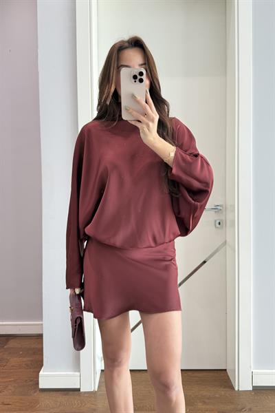 MARKA MODEL SATEN BAĞLAMALI ELBİSE-BORDO