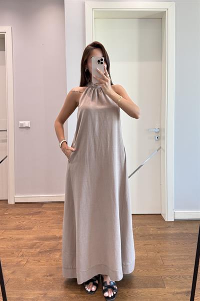 MUADİL HALTER YAKA ELBİSE-VİZON
