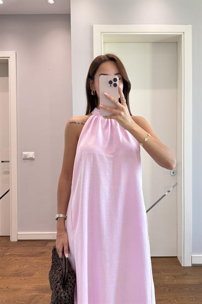 MUADİL HALYER YAKA ELBİSE-PEMBE