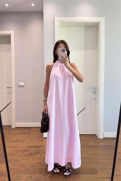 MUADİL HALYER YAKA ELBİSE-PEMBE