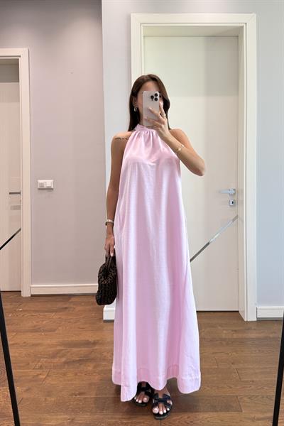 MUADİL HALYER YAKA ELBİSE-PEMBE