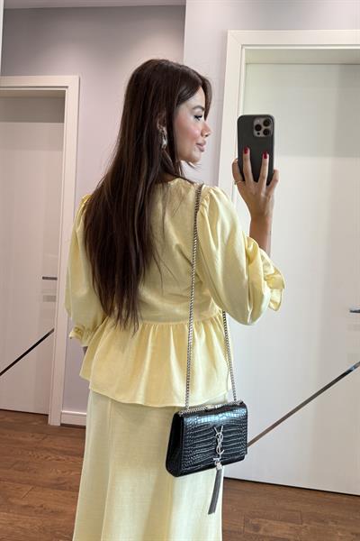 ÖNÜ BAĞLAMALI SARI  KETEN TAKIM