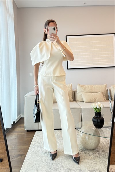 PELERİN BLUZ PANTOLON TAKIM-EKRU