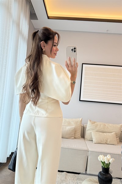 PELERİN BLUZ PANTOLON TAKIM-EKRU