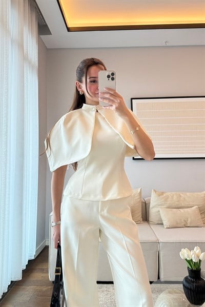 PELERİN BLUZ PANTOLON TAKIM-EKRU
