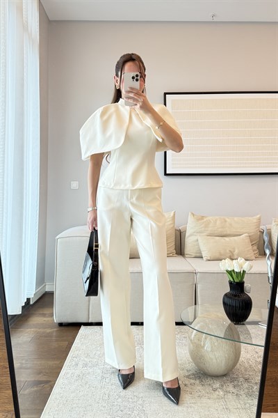 PELERİN BLUZ PANTOLON TAKIM-EKRU