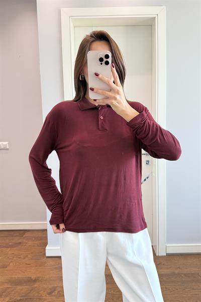 POLO YAKA TRANSPARAN BLUZ-BORDO