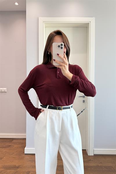 POLO YAKA TRANSPARAN BLUZ-BORDO