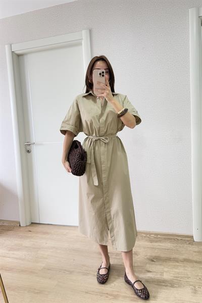 PREMİUM KUŞAKLI ELBİSE CAMEL
