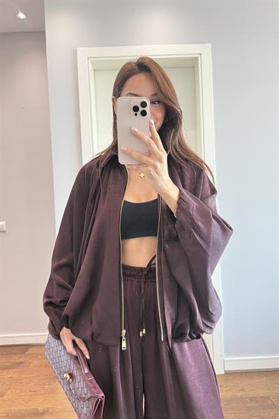 SATEN BOMBER CEKET PANTOLON-MÜRDÜM