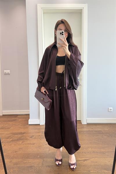 SATEN BOMBER CEKET PANTOLON-MÜRDÜM