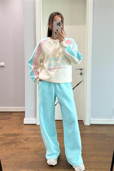 ŞERİTLİ YAZI DETAYLI EŞOFMAN TAKIMI-MAVİ