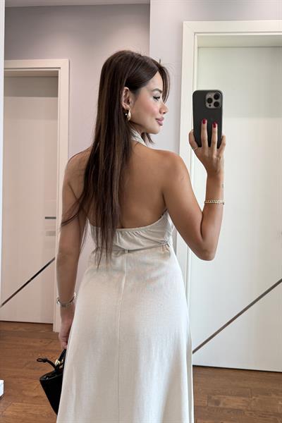 SİENA HALTER YAKA KETEN ELBİSE