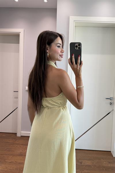 SİENA HALTER YAKA  KETEN ELBİSE-SARI
