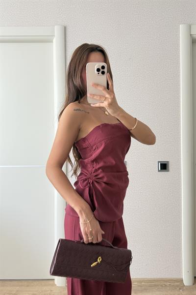 STRAPLEZ BAĞCIK DETAYLI BORDO