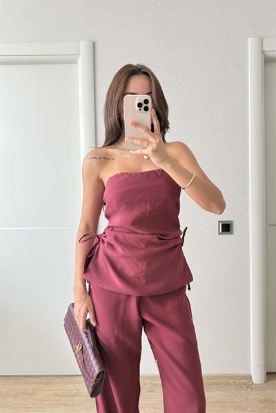 STRAPLEZ BAĞCIK DETAYLI BORDO