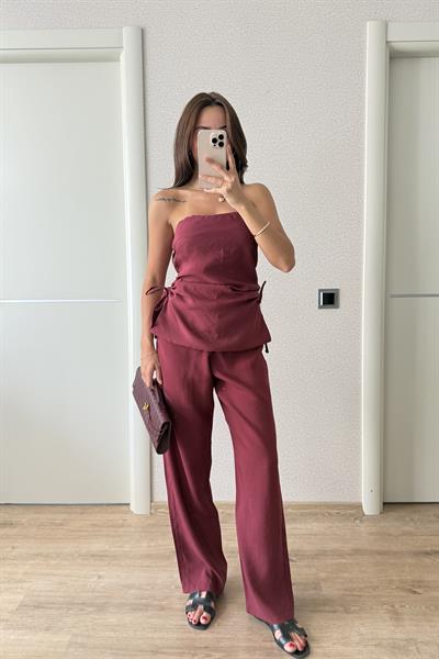 STRAPLEZ BAĞCIK DETAYLI BORDO