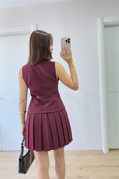 TAKIM GÖRÜNÜMLÜ TASARIM BORDO  ELBİSE