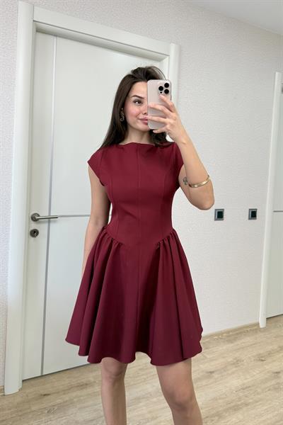 TASARIM ARKA DEKOLTELİ BORDO ELBİSE
