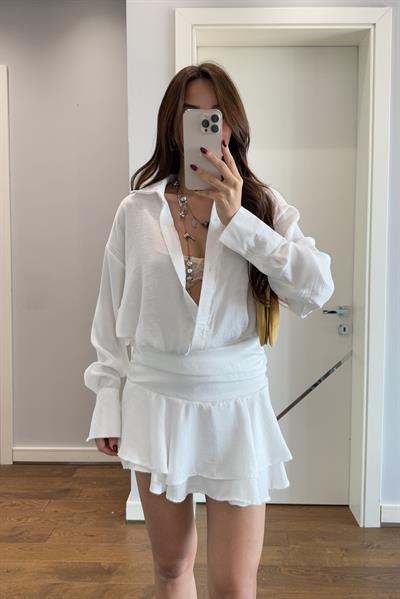 TASARIM PAMUK SATEN BEYAZ GÖMLEK ELBİSE