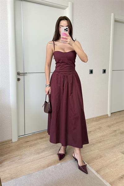 TASARIM POPLİN BORDO ELBİSE