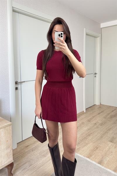 TRİKO BORDO PİLELİ ETEKLİ TAKIM  