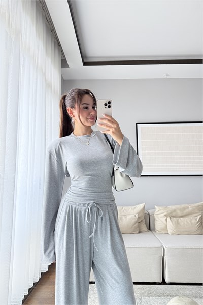 VATKALI BLUZ PANTOLON TAKIM-GRİ