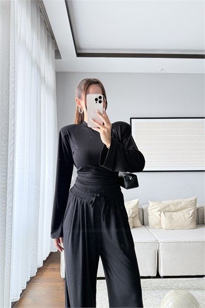 VATKALI BLUZ PANTOLON TAKIM-SİYAH