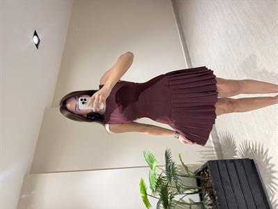 ZRA PİLELİ ELBİSE - BORDO