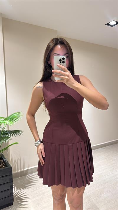 ZRA PİLELİ ELBİSE - BORDO