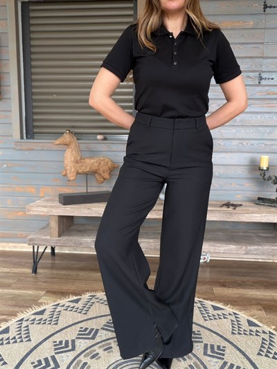 Aplike Nakışlı Yırtmaçlı Kumaş Pantolon